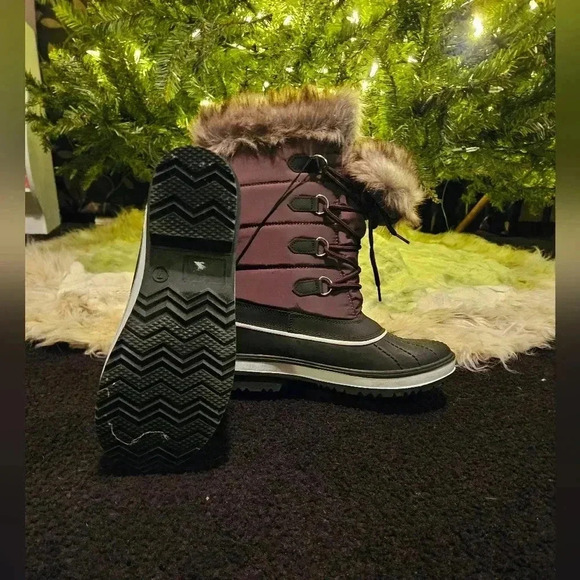 Brown with fur lace up women's boots size 7 - Picture 6 of 10